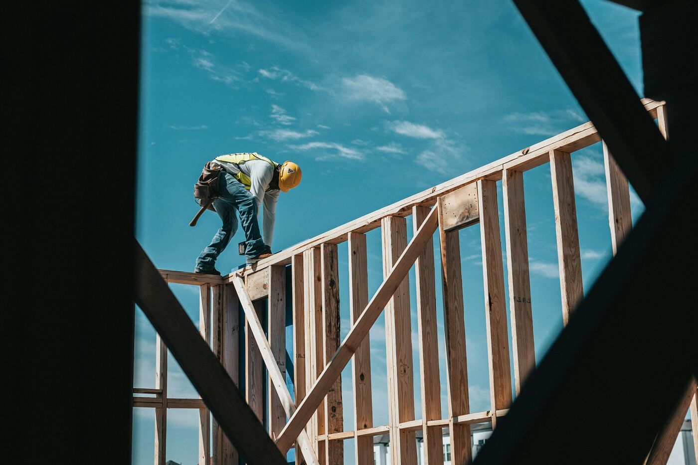 Construction crew framing a new build