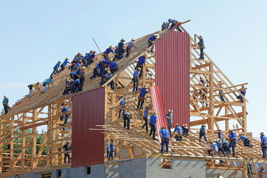 Residential construction crew framing a new home